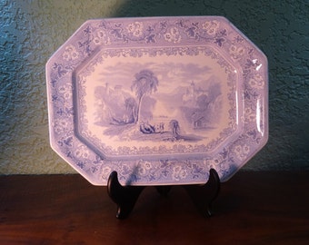 English Cottage, Vintage Dining Antique Blue Transferware Platter, Tivoli, c.1835, Cottage Chic
