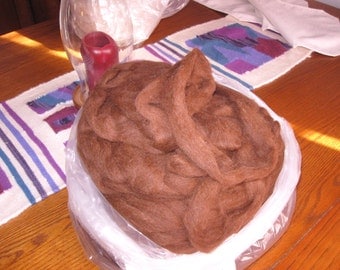 Red Brown alpaca and Merino blend roving by the oz.