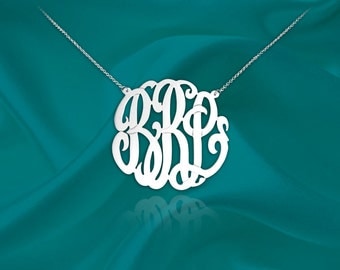 Initial Necklace - 1 inch Handcrafted Designer - Sterling Silver - Personalized Monogram Initial Necklace - Made in USA