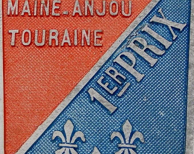 Vintage French Dog Breeders 1 st Prize Metal Plaque from the Maine Anjou Region in Western France Competition, French, Retro, Sign, Canine