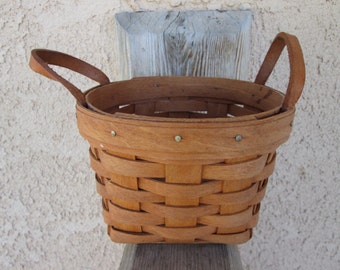 Longaberger Baskets-Small Basket w leather loop handles-1990