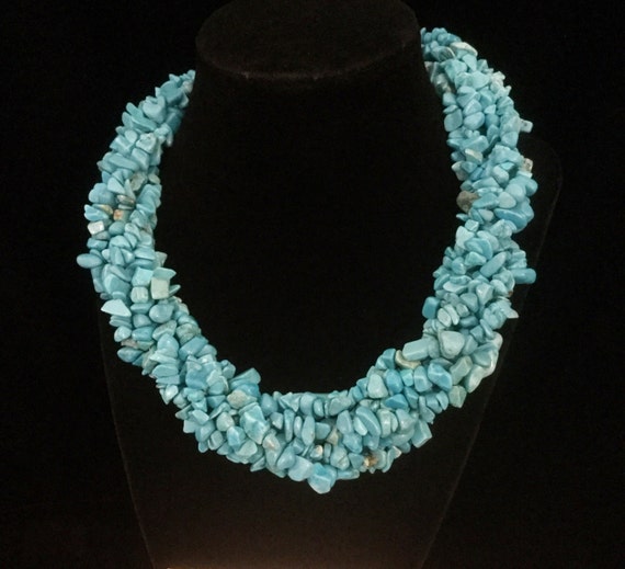 chunky turquoise multistrand necklace twisted turquoise