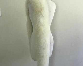 Vintage 1940s White Fox Fur Stole / 40s Glam White Artic Fox Fur Boa / Long Fur Boa