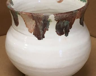 White - Multi-Drip Glazed - Stoneware Wide Mouth Pot