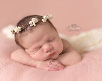 Off-White Flower Halo Crown or Tieback, Boho, flower girl, wedding, photo prop, Newborn, toddler, adult