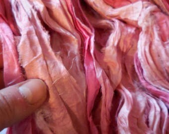 50 Yards, Shades of Pink, Sari Silk Ribbon, Runs Wide, Spring Colors, Fair Trade from India