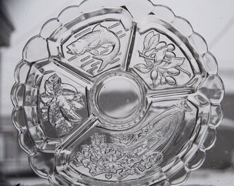 Glass Divided Platter Large Relish Tray 1950's