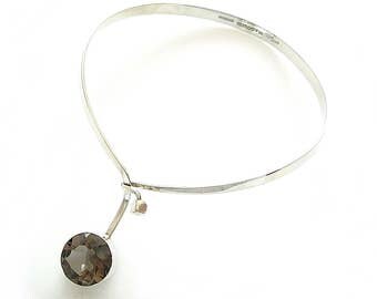 Modernist GERT THYSELL Silver Choker Necklace Smokey Quartz Sweden - Mid Century Scandinavian Jewelry | Vintage Jewelry