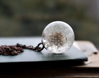 Magical dandelion sphere! Dandelion necklace, real dandelion, terrarium necklace, botanical, natural specimen