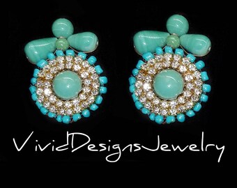 Seafoam Mint Green and Crystal Statement Earrings - Statement Jewelry