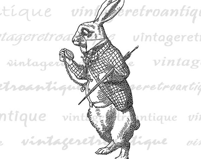 White Rabbit Digital Image The White Rabbit Printable Alice in Wonderland Graphic Download Vintage Clip Art Jpg Png Eps HQ 300dpi No.1527