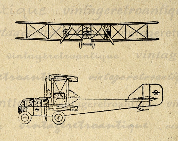 Digital Image Antique Airplane Printable Vintage Plane Download Illustrated Graphic Clip Art Jpg Png Eps HQ 300dpi No.1704