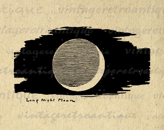 Printable Image Long Night Moon Graphic Crescent Moon Digital Illustration Download Artwork Vintage Clip Art Jpg Png HQ 300dpi No.877