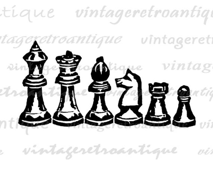 Chess Pieces Graphic Digital Download Illustration Image Printable Vintage Clip Art Jpg Png Eps HQ 300dpi No.1382