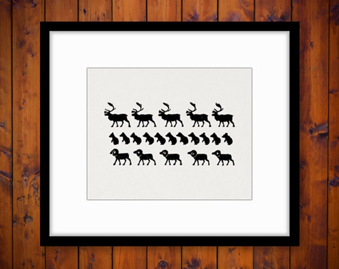 Printable Digital Animals Pattern with Deer Bears and Rams Download Graphic Image Antique Clip Art Jpg Png Eps HQ 300dpi No.848