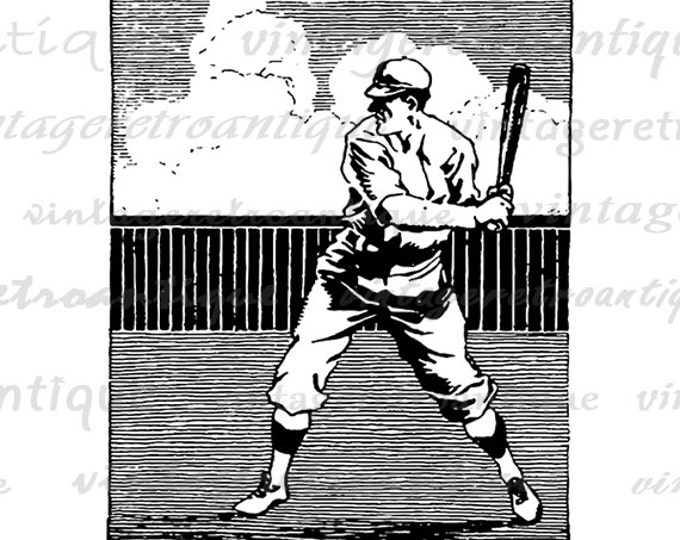 Printable Baseball Player Image Digital Sports Download Baseball Graphic Vintage Clip Art Jpg Png Eps HQ 300dpi No.3684