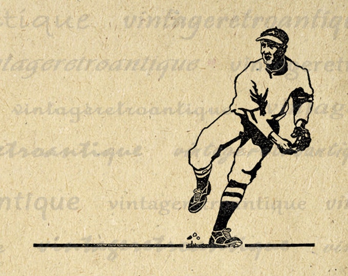 Antique Baseball Player Digital Graphic Download Printable Image Vintage Clip Art Jpg Png Eps HQ 300dpi No.4098