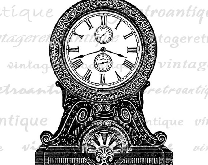 Digital Printable Clock Download Illustration Graphic Image Vintage Clip Art Jpg Png Eps HQ 300dpi No.1482