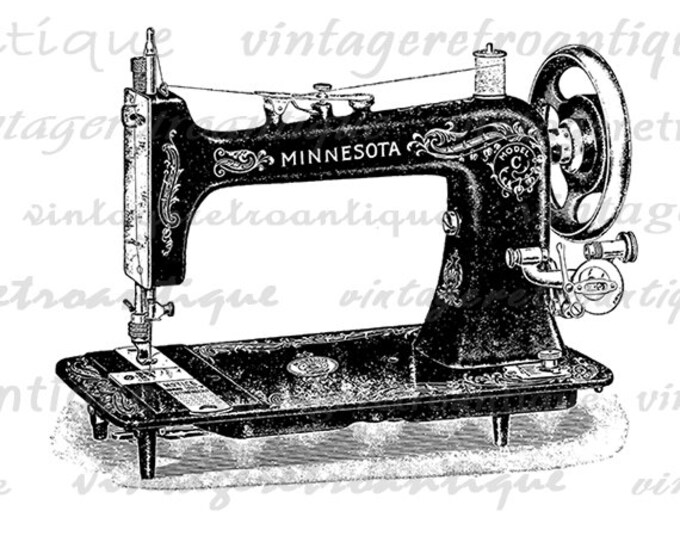 Digital Graphic Sewing Machine Printable Illustration Image Download Vintage Clip Art Jpg Png Eps HQ 300dpi No.1203