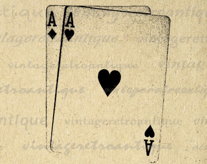 Pair of Aces Printable Graphic Download Poker Digital Image Vintage Clip Art Jpg Png Eps HQ 300dpi No.2007