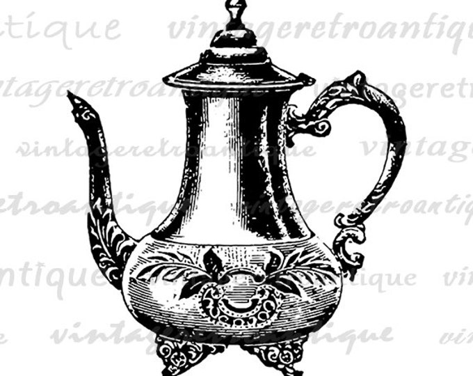 Digital Image Antique Teapot Printable Illustration Graphic Download Vintage Clip Art Jpg Png Eps HQ 300dpi No.1266