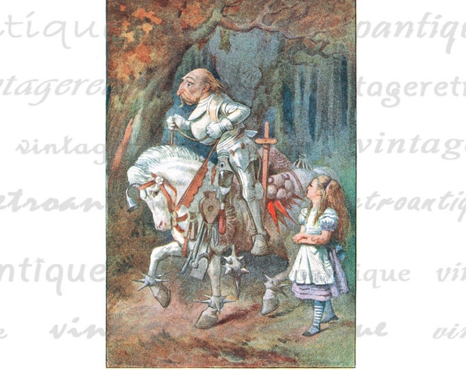 Digital Image Alice in Wonderland White Knight Graphic Download Color Artwork Printable Vintage Clip Art Jpg Png Eps HQ 300dpi No.2805