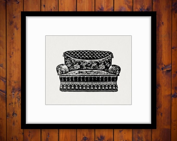 Antique Couch Graphic Printable Digital Furniture Image Download Vintage Clip Art for Transfers Printing etc HQ 300dpi No.1297