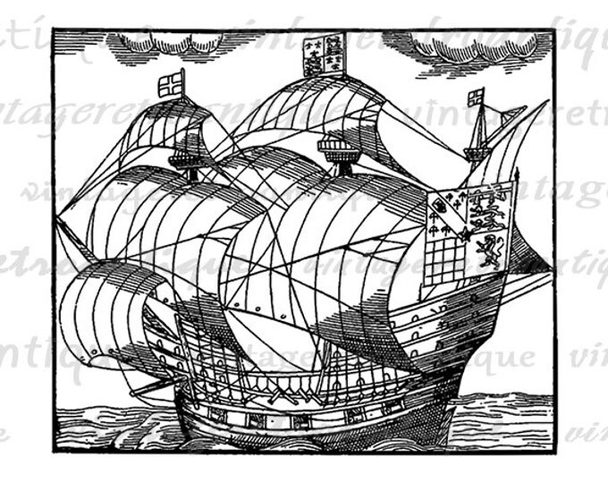 Printable Image Antique Ship Graphic Boat Digital Download Vintage Clip Art Jpg Png Eps HQ 300dpi No.1660