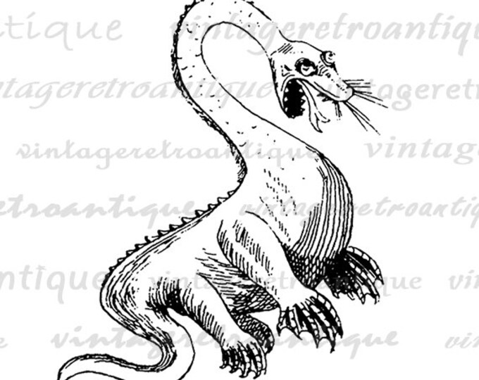 Antique Dragon Creature Digital Graphic Image Download Printable Vintage Clip Art Jpg Png Eps 18x18 HQ 300dpi No.533