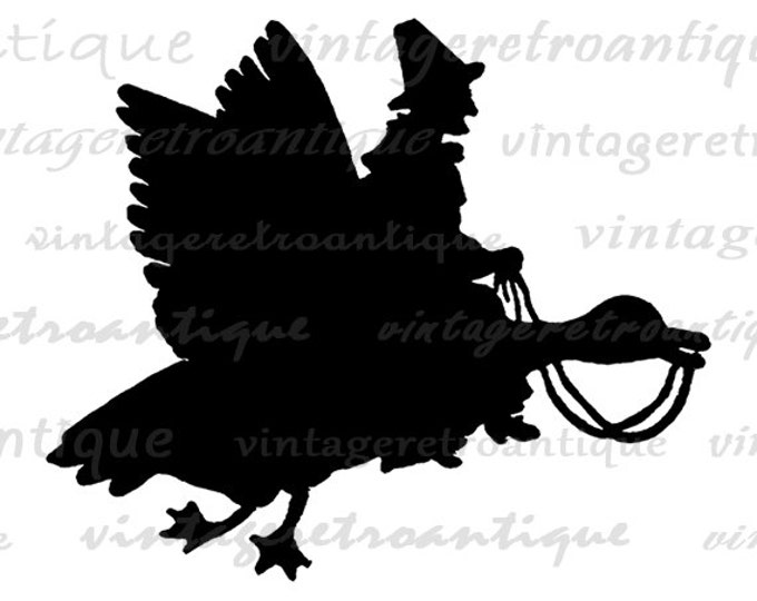 Digital Image Mother Goose Silhouette Graphic Download Printable Vintage Clip Art Jpg Png Eps HQ 300dpi No.2178