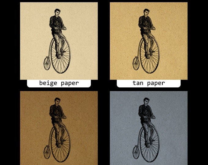 Printable High Wheel Bicyclist Image Digital Velocipede Bicycle Graphic Download Vintage Clip Art Jpg Png Eps HQ 300dpi No.4157