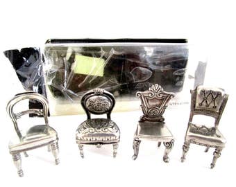 Vintage Pewter Placecard Holders, Set of 4, Pewter Chair Placecard Holders, Universal Pewter, 1996
