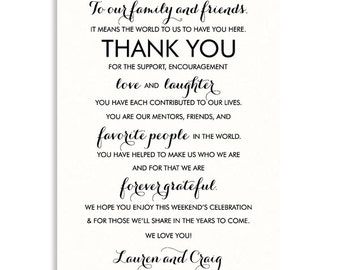 Items similar to Thank You To Our Family & Friends 8x10 Wedding Sign ...