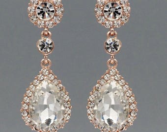 PAIR Dangle Crystal Vintage Rose Gold Wedding Prom gauges plugs tunnels 2g 0g 00g 7/16" 1/2" 6mm 8mm 10mm 11mm 12mm