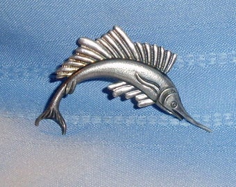 Vintage Embossed Sterling Silver Realistic Sailfish Brooch