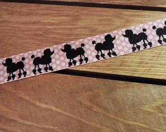 Pink poodle print ribbon - 3 yards