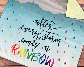 After Every Storm Comes A Rainbow Baby Blanket • Minky • 30 x 30" • Rainbow Baby • Loss • Pregnancy • Gift • Shower • 3-4 Week Turnaround