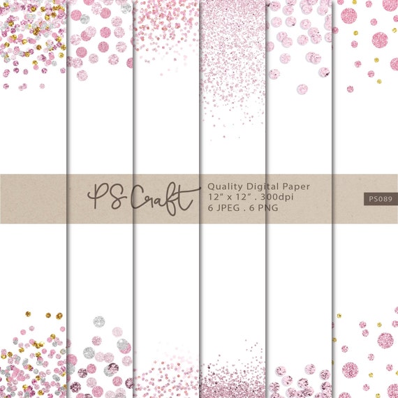 Pink Glitter Confetti Digital Papers Pink and Gold Glitter