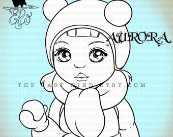 Digital stamp- Aurora ' Snowball fight ' - 300 dpi 2 JPEG/PNG files - MAC0354