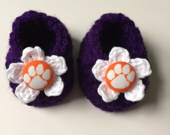 Clemson baby girl booties, baby booties, infant shoes, crochet baby booties, booties for baby, crochet baby shoes