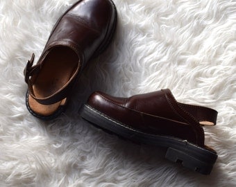 John Fluevog 90s Chunky Shoes/ Brown Grunge Mules/ Lug Sole Shoes/ Women's Size 6