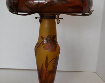 Signed Emile Galle Cameo Glass Lamp, 16″H, Floral Design, PA4765, Shipping Not Free!!!