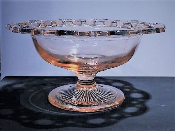 Pink Depression Glass 1930s Footed Comport Compote Old Colony Lace Edge Vintage Kitchen Decor Cottage Home Wedding Table Decoration House