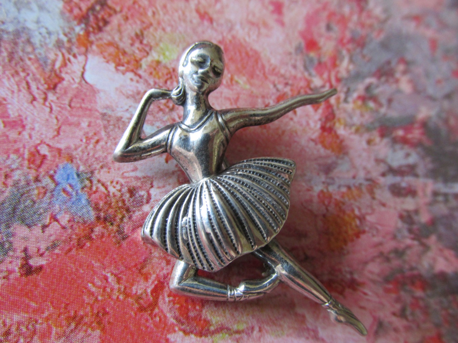 Vintage STERLING BALLERINA BROOCH Marked Measures 1 1/2