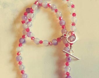Purple Agate and Pink Crystal Necklace