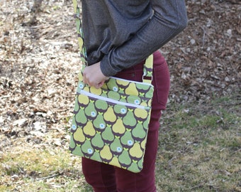 Pear print large crossbody bag, big crossbody purse, messenger bag, crossbody purse, crossbody bag, shoulder bag, large fabric purse