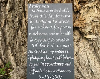 To have and to hold wedding vows sign. Traditional wedding vows sign. Wedding Vow art sign. Personalized wedding vows wall decor wood sign.