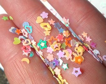 Sequin Glitter Confetti Hearts Stars Shapes 3 mm Slime Nail Art Crafting Tiny shapes Rainbow Multicolor small mini miniature confetti shiny