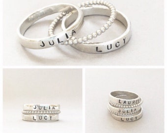 Mothers Rings - Mothers Rings with Names - Custom Stamped Mother's Rings - Stackable Name Rings - Stacking Rings - Sterling Silver Rings
