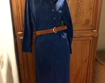 Eddie Bauer Loose Fit Denim Cotton Jean Minimalist Rockabilly Cottage Chic Midi Weekender Preppy Dress/ Shirt Dress USA M